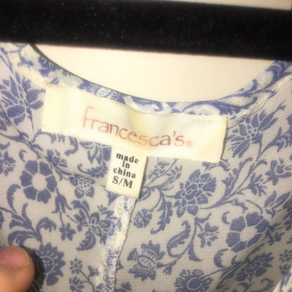 Flowy Blue & White Cold Shoulder Blouse - Picture 4 of 4